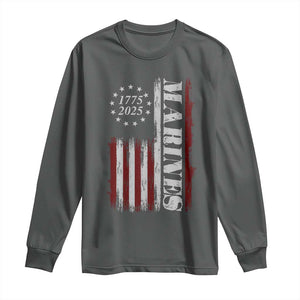 Marine 250th Anniversary Long Sleeve Shirt Retro Patriotic Military Veteran Gift American Flag TS10 Dark Heather Print Your Wear