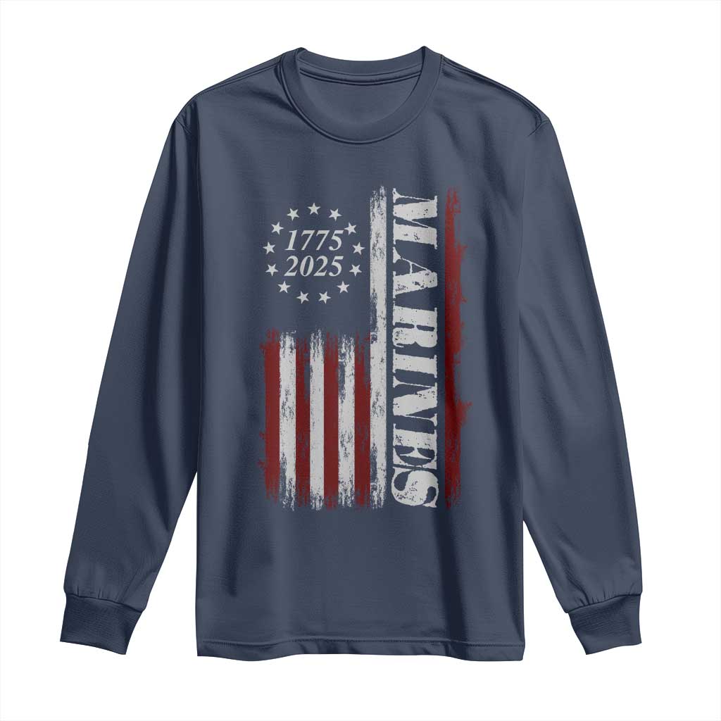 Marine 250th Anniversary Long Sleeve Shirt Retro Patriotic Military Veteran Gift American Flag TS10 Navy Print Your Wear
