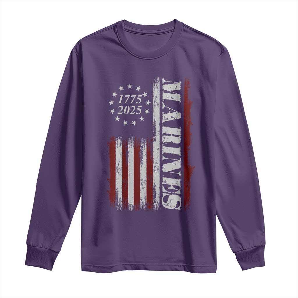 Marine 250th Anniversary Long Sleeve Shirt Retro Patriotic Military Veteran Gift American Flag TS10 Purple Print Your Wear