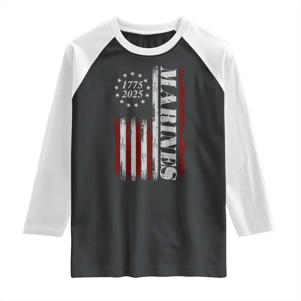 Marine 250th Anniversary Raglan Shirt Retro Patriotic Military Veteran Gift American Flag TS10 Black White Print Your Wear