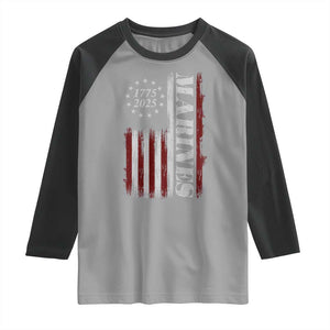 Marine 250th Anniversary Raglan Shirt Retro Patriotic Military Veteran Gift American Flag TS10 Sport Gray Black Print Your Wear