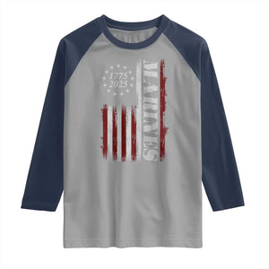 Marine 250th Anniversary Raglan Shirt Retro Patriotic Military Veteran Gift American Flag TS10 Sport Gray Navy Print Your Wear