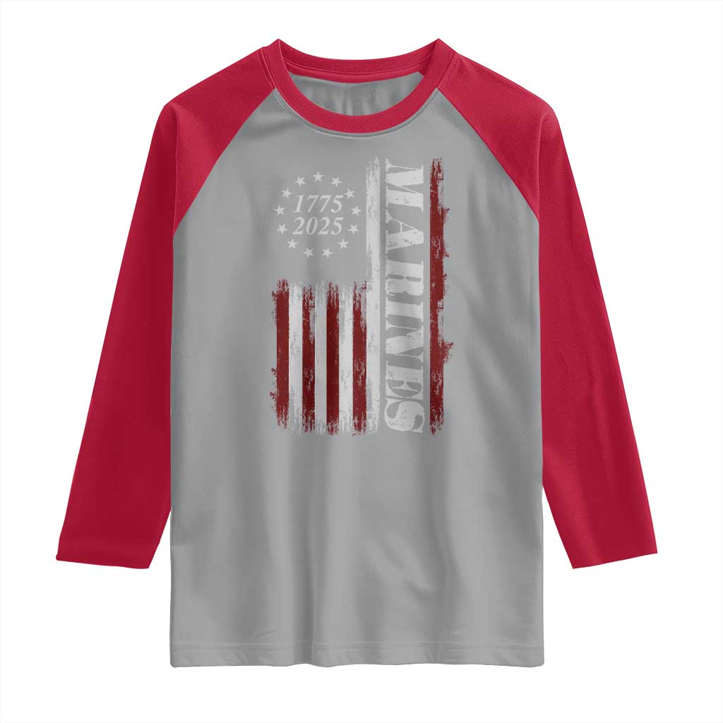 Marine 250th Anniversary Raglan Shirt Retro Patriotic Military Veteran Gift American Flag TS10 Sport Gray Red Print Your Wear