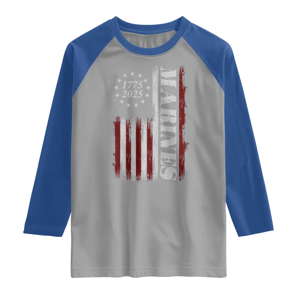 Marine 250th Anniversary Raglan Shirt Retro Patriotic Military Veteran Gift American Flag TS10 Sport Gray Royal Print Your Wear