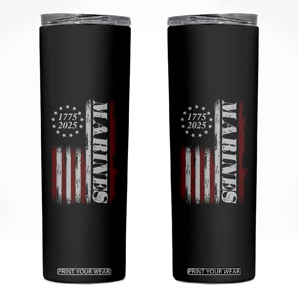 Marine 250th Anniversary Skinny Tumbler Retro Patriotic Military Veteran Gift American Flag - Print Your Wear
