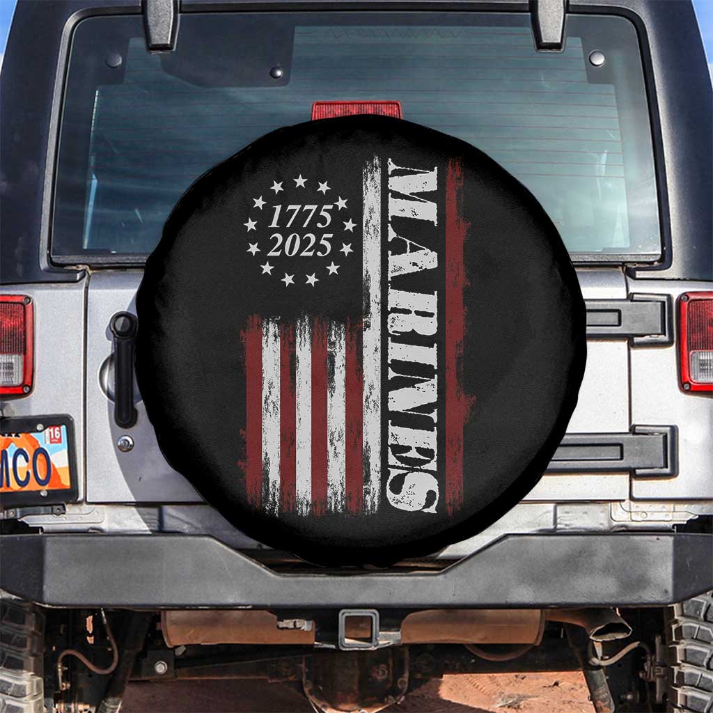 Marine 250th Anniversary Spare Tire Cover Retro Patriotic Military Veteran Gift American Flag TS10 No hole Black Print Your Wear