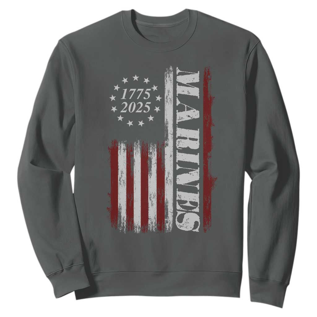 Marine 250th Anniversary Sweatshirt Retro Patriotic Military Veteran Gift American Flag TS10 Dark Heather Print Your Wear