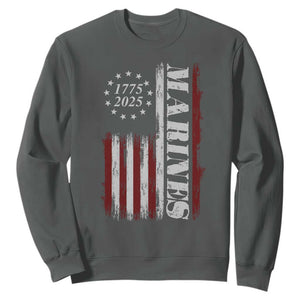 Marine 250th Anniversary Sweatshirt Retro Patriotic Military Veteran Gift American Flag TS10 Dark Heather Print Your Wear