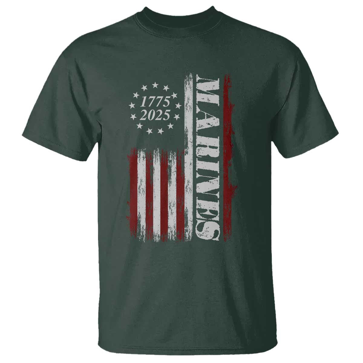 Marine 250th Anniversary T Shirt Retro Patriotic Military Veteran Gift American Flag TS10 Dark Forest Green Print Your Wear