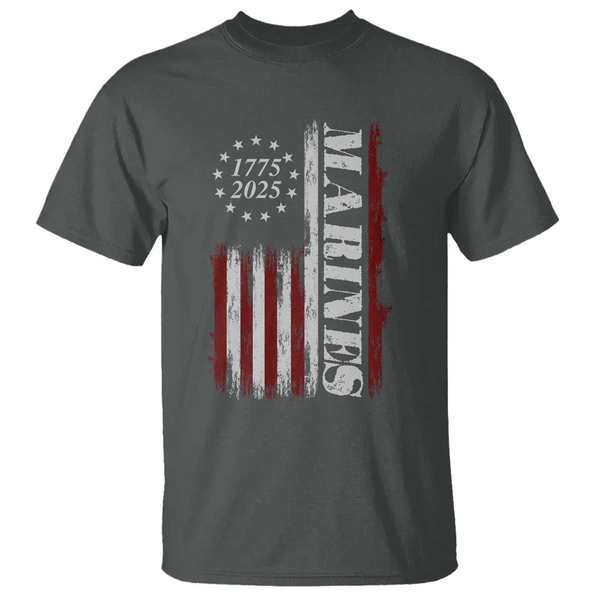 Marine 250th Anniversary T Shirt Retro Patriotic Military Veteran Gift American Flag TS10 Dark Heather Print Your Wear