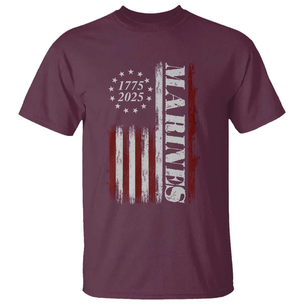 Marine 250th Anniversary T Shirt Retro Patriotic Military Veteran Gift American Flag TS10 Maroon Print Your Wear