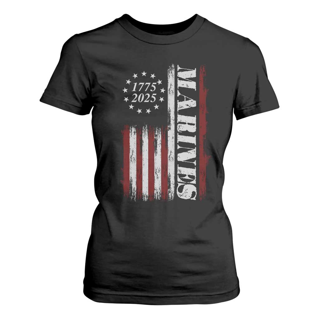 Marine 250th Anniversary T Shirt For Women Retro Patriotic Military Veteran Gift American Flag TS10 Black Print Your Wear