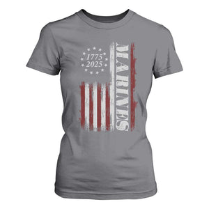Marine 250th Anniversary T Shirt For Women Retro Patriotic Military Veteran Gift American Flag TS10 Charcoal Print Your Wear