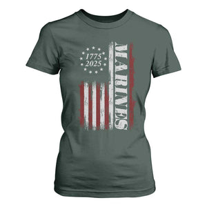 Marine 250th Anniversary T Shirt For Women Retro Patriotic Military Veteran Gift American Flag TS10 Dark Forest Green Print Your Wear