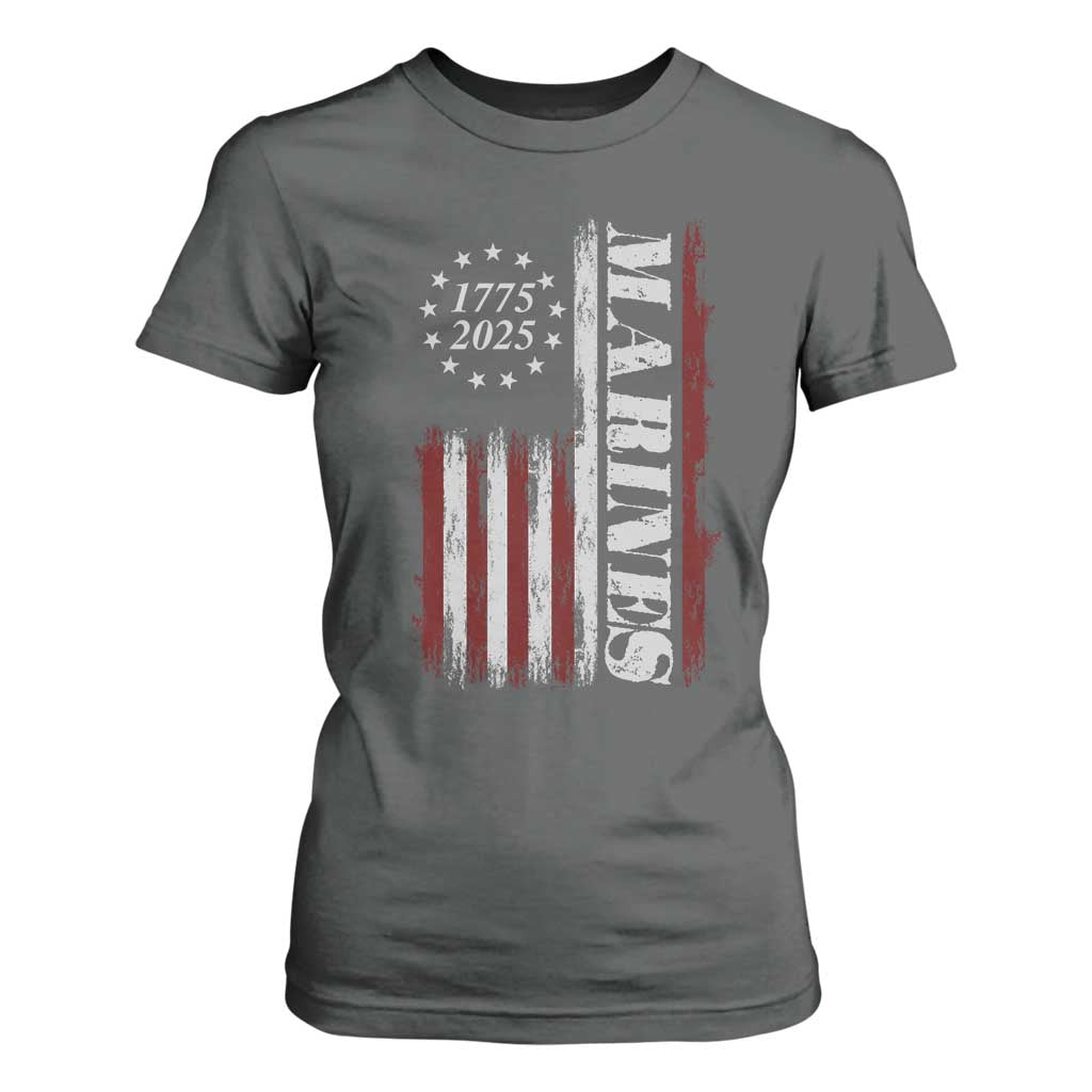 Marine 250th Anniversary T Shirt For Women Retro Patriotic Military Veteran Gift American Flag TS10 Dark Heather Print Your Wear