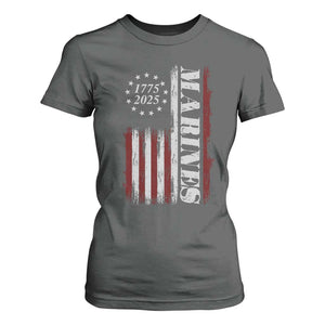 Marine 250th Anniversary T Shirt For Women Retro Patriotic Military Veteran Gift American Flag TS10 Dark Heather Print Your Wear