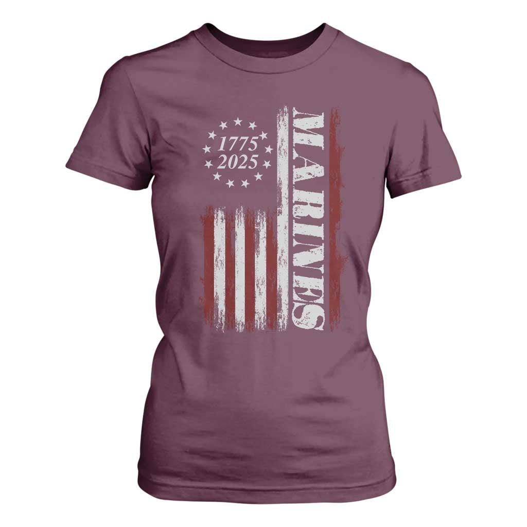 Marine 250th Anniversary T Shirt For Women Retro Patriotic Military Veteran Gift American Flag TS10 Maroon Print Your Wear