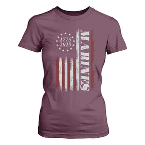 Marine 250th Anniversary T Shirt For Women Retro Patriotic Military Veteran Gift American Flag TS10 Maroon Print Your Wear