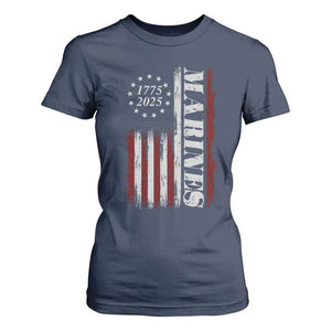 Marine 250th Anniversary T Shirt For Women Retro Patriotic Military Veteran Gift American Flag TS10 Navy Print Your Wear