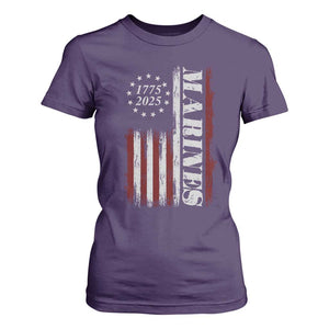 Marine 250th Anniversary T Shirt For Women Retro Patriotic Military Veteran Gift American Flag TS10 Purple Print Your Wear