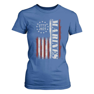 Marine 250th Anniversary T Shirt For Women Retro Patriotic Military Veteran Gift American Flag TS10 Royal Blue Print Your Wear