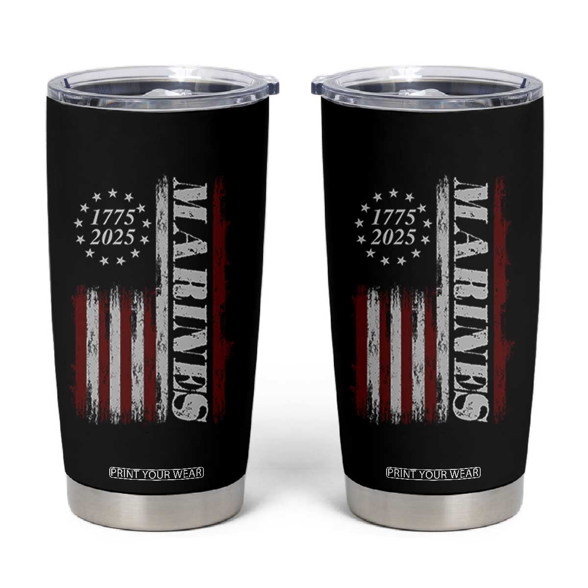Marine 250th Anniversary Tumbler Cup Retro Patriotic Military Veteran Gift American Flag - Print Your Wear