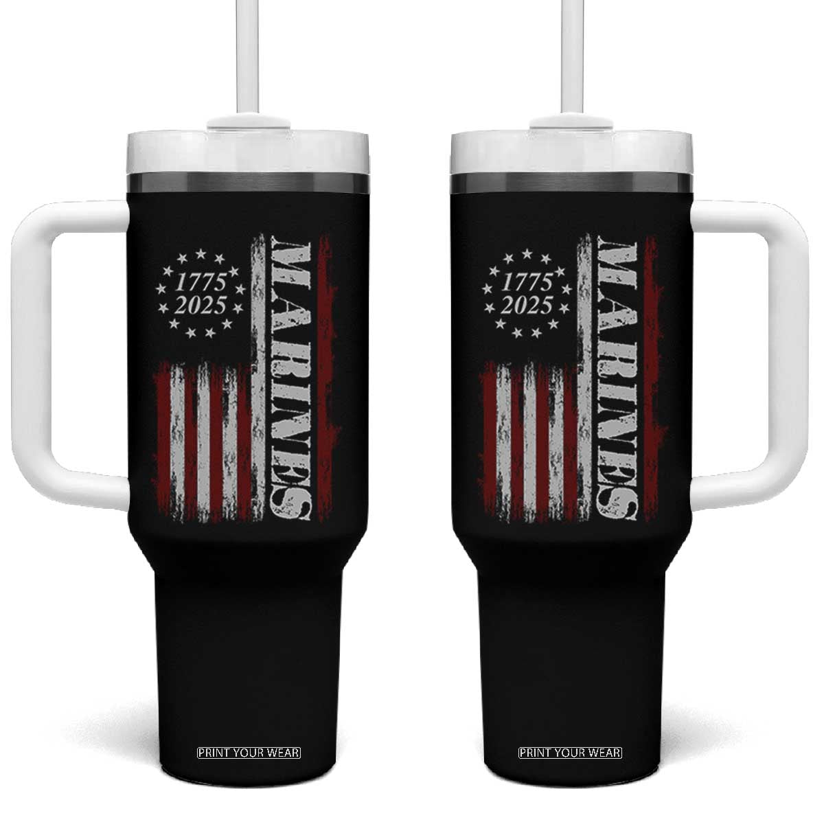 Marine 250th Anniversary Tumbler With Handle Retro Patriotic Military Veteran Gift American Flag TS10 One Size: 40 oz Black Print Your Wear