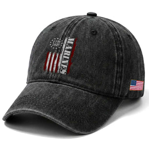 Marine 250th Anniversary Washed Cotton Baseball Cap Retro Patriotic Military Veteran Gift American Flag TS10 Print Your Wear