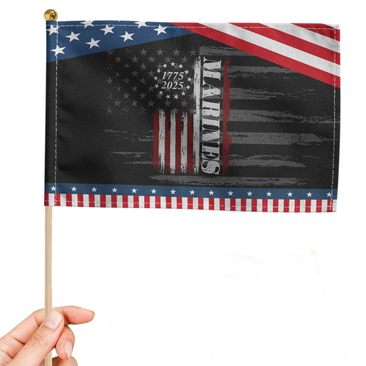 Marine 250th Anniversary Patriotic Handheld Flag Retro Military Veteran Gift American Flag TS10 Distressed 8.2" × 5.5" Black Blue Print Your Wear