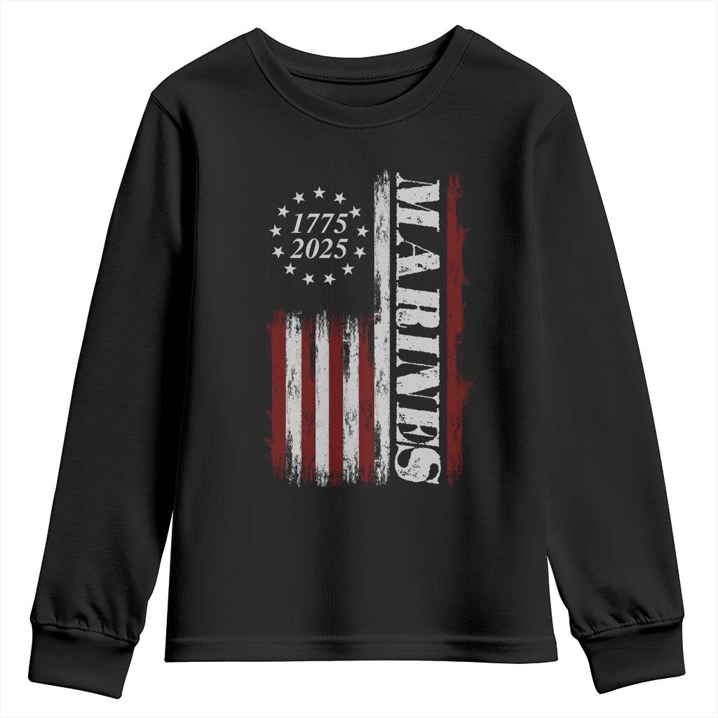 Marine 250th Anniversary Youth Sweatshirt Retro Patriotic Military Veteran Gift American Flag - Print Your Wear