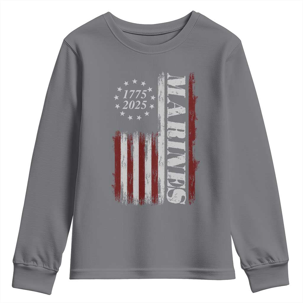 Marine 250th Anniversary Youth Sweatshirt Retro Patriotic Military Veteran Gift American Flag TS10 Charcoal Print Your Wear
