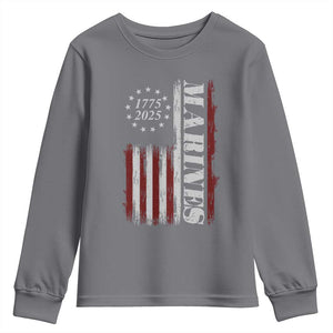Marine 250th Anniversary Youth Sweatshirt Retro Patriotic Military Veteran Gift American Flag TS10 Charcoal Print Your Wear