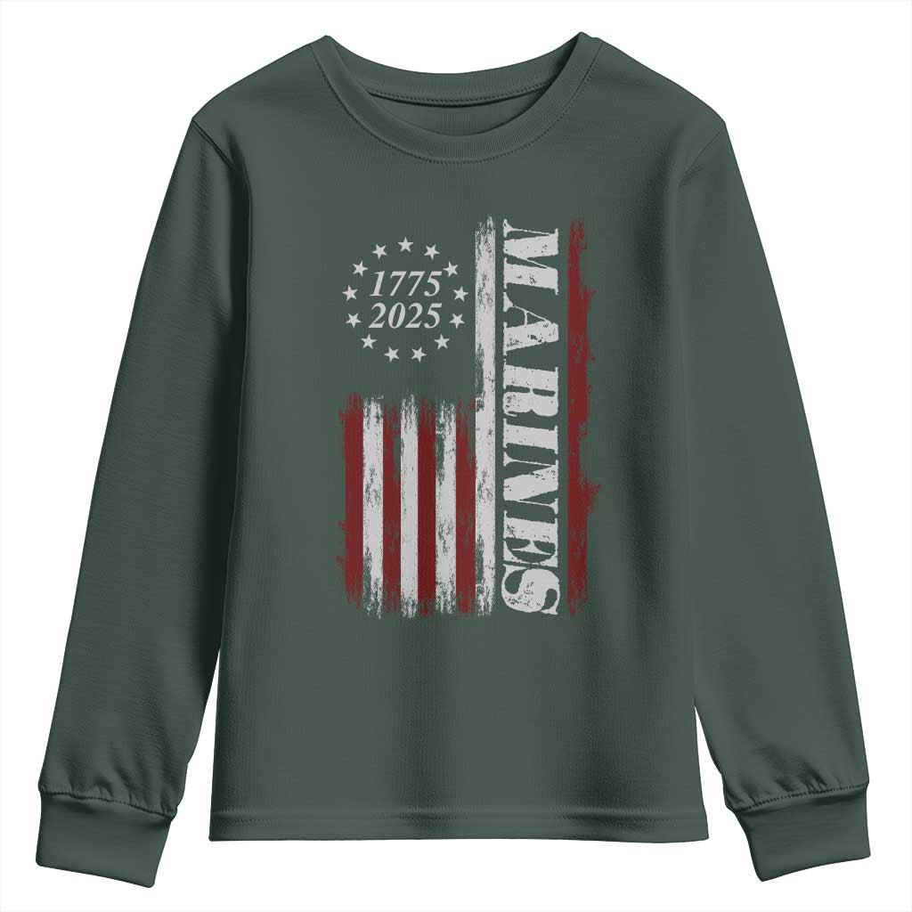 Marine 250th Anniversary Youth Sweatshirt Retro Patriotic Military Veteran Gift American Flag TS10 Dark Forest Green Print Your Wear