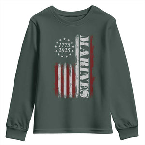 Marine 250th Anniversary Youth Sweatshirt Retro Patriotic Military Veteran Gift American Flag TS10 Dark Forest Green Print Your Wear