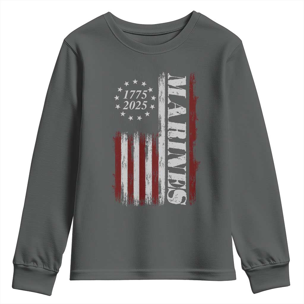 Marine 250th Anniversary Youth Sweatshirt Retro Patriotic Military Veteran Gift American Flag TS10 Dark Heather Print Your Wear