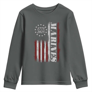 Marine 250th Anniversary Youth Sweatshirt Retro Patriotic Military Veteran Gift American Flag TS10 Dark Heather Print Your Wear