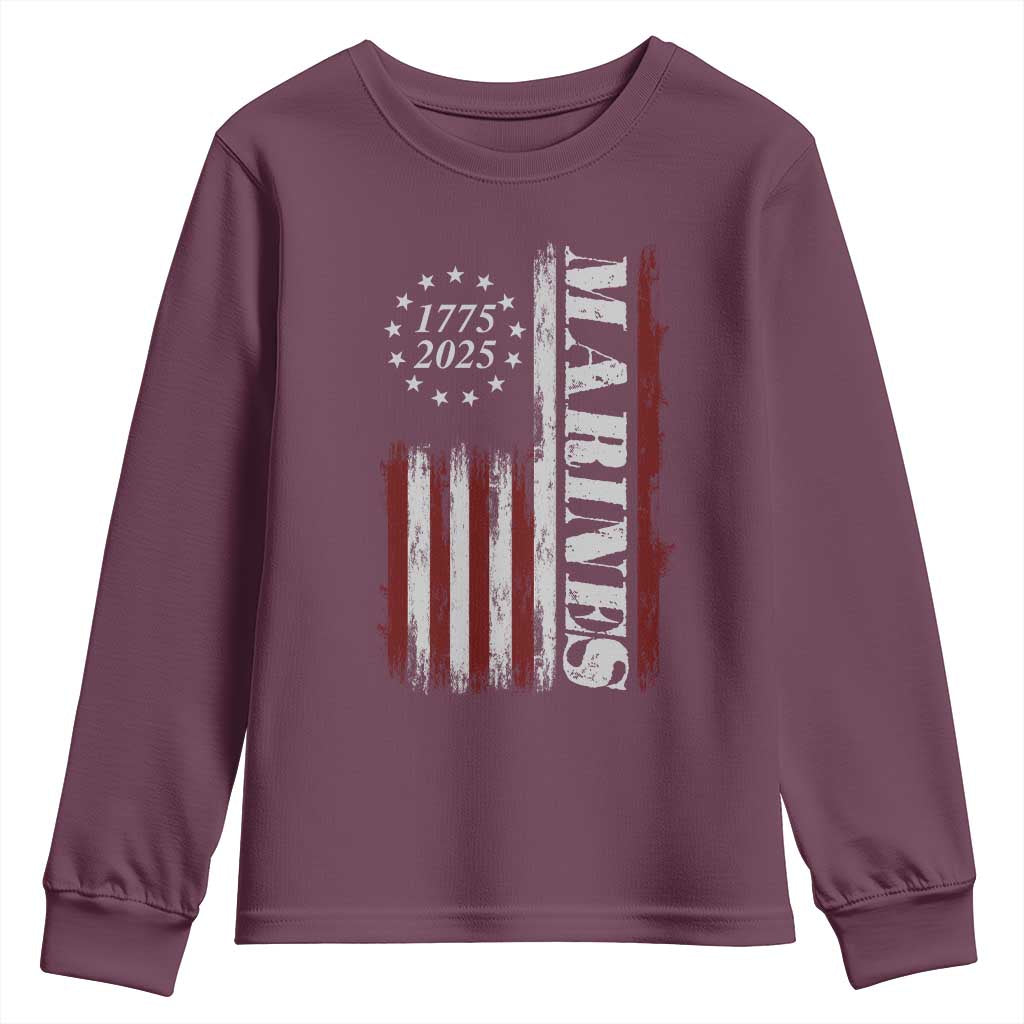 Marine 250th Anniversary Youth Sweatshirt Retro Patriotic Military Veteran Gift American Flag TS10 Maroon Print Your Wear