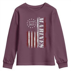 Marine 250th Anniversary Youth Sweatshirt Retro Patriotic Military Veteran Gift American Flag TS10 Maroon Print Your Wear