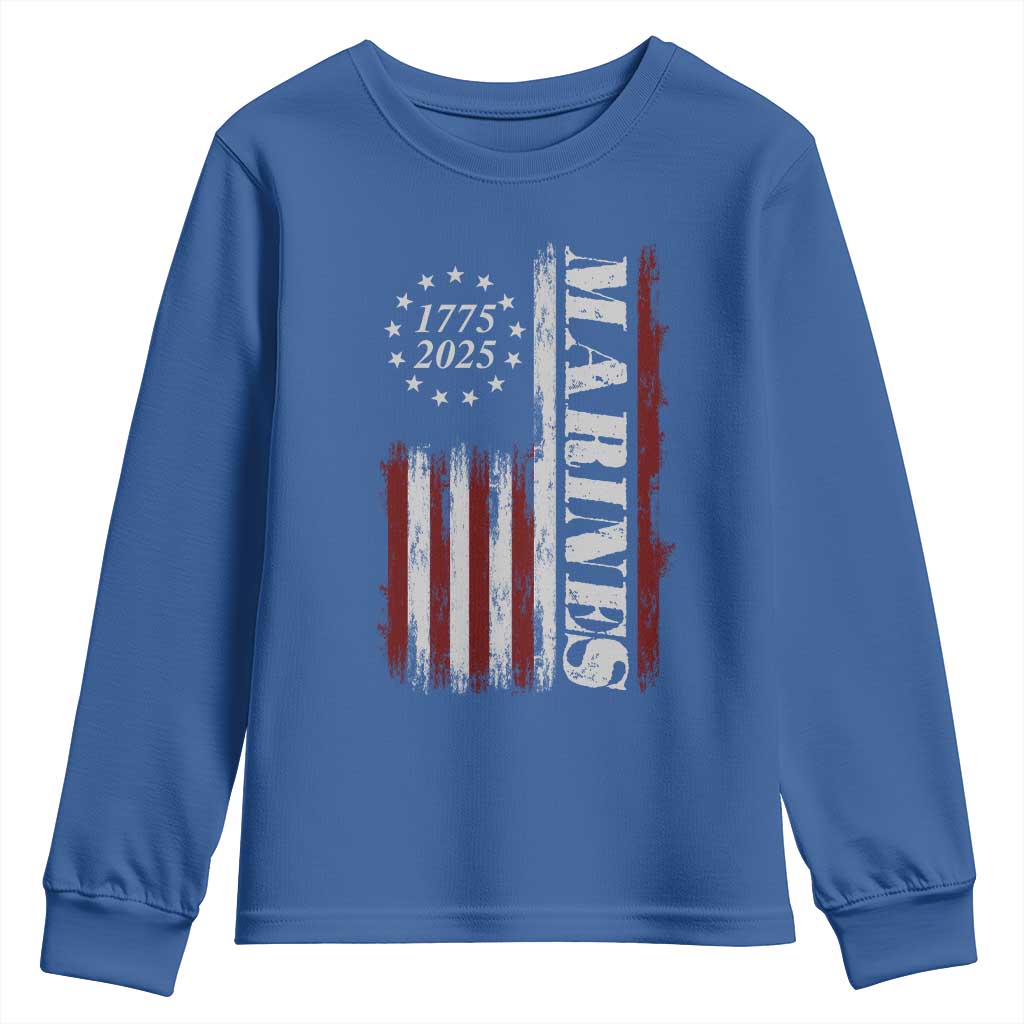 Marine 250th Anniversary Youth Sweatshirt Retro Patriotic Military Veteran Gift American Flag TS10 Royal Blue Print Your Wear