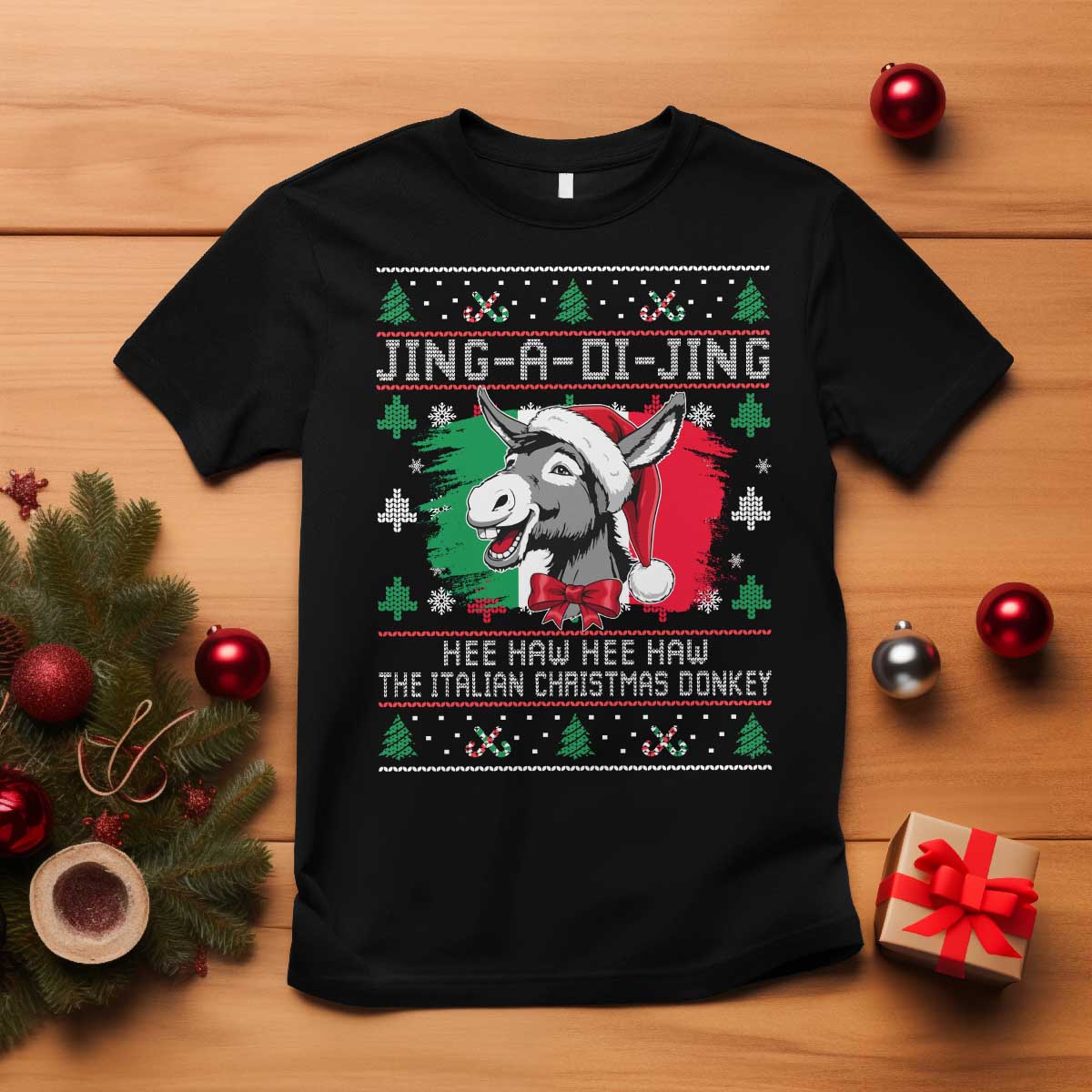 Italian Christmas Donkey T Shirt Jing a Di Jing Dominick the Ugly Christmas TS10 Black Print Your Wear