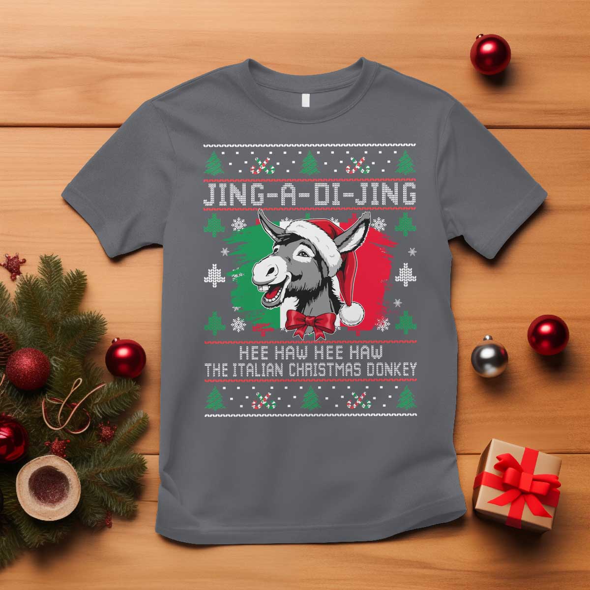 Italian Christmas Donkey T Shirt Jing a Di Jing Dominick the Ugly Christmas TS10 Charcoal Print Your Wear