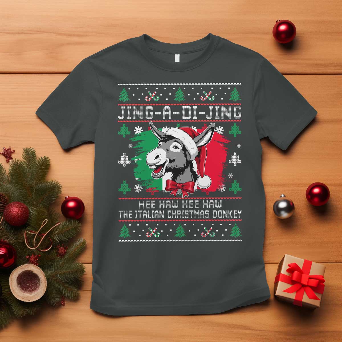 Italian Christmas Donkey T Shirt Jing a Di Jing Dominick the Ugly Christmas TS10 Dark Heather Print Your Wear