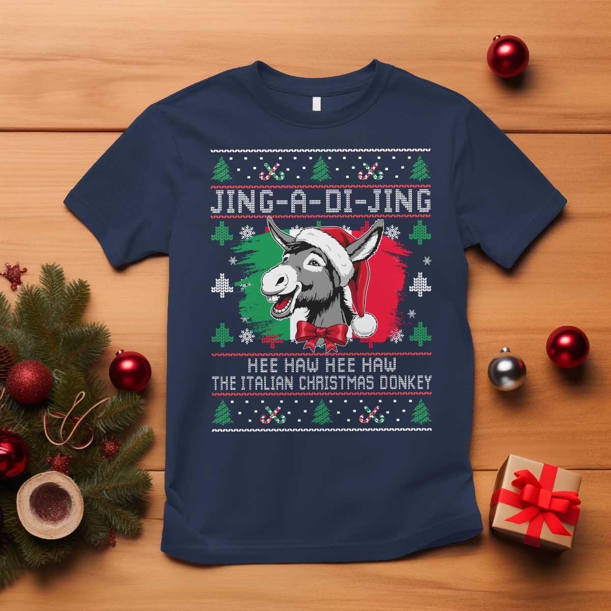 Italian Christmas Donkey T Shirt Jing a Di Jing Dominick the Ugly Christmas TS10 Navy Print Your Wear