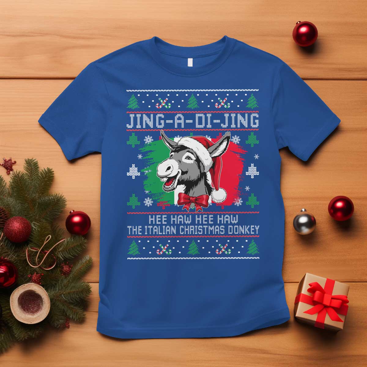 Italian Christmas Donkey T Shirt Jing a Di Jing Dominick the Ugly Christmas TS10 Royal Blue Print Your Wear
