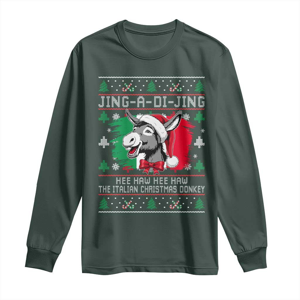 Italian Christmas Donkey Long Sleeve Shirt Jing a Di Jing Dominick the Ugly Christmas TS10 Dark Forest Green Print Your Wear