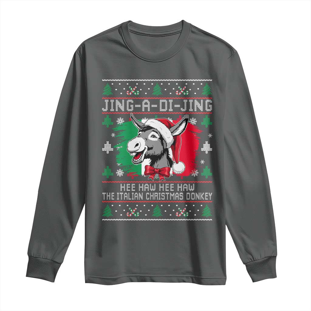 Italian Christmas Donkey Long Sleeve Shirt Jing a Di Jing Dominick the Ugly Christmas TS10 Dark Heather Print Your Wear