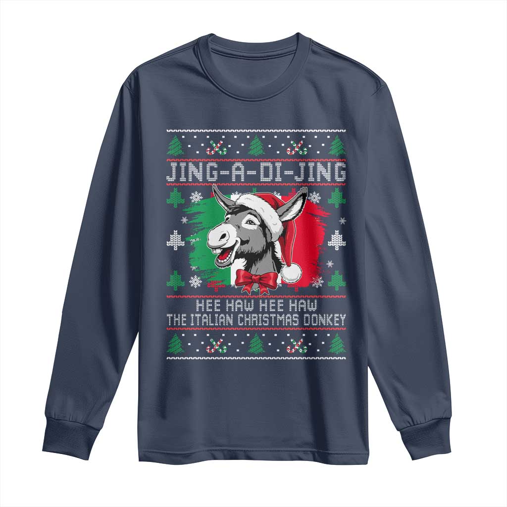 Italian Christmas Donkey Long Sleeve Shirt Jing a Di Jing Dominick the Ugly Christmas TS10 Navy Print Your Wear