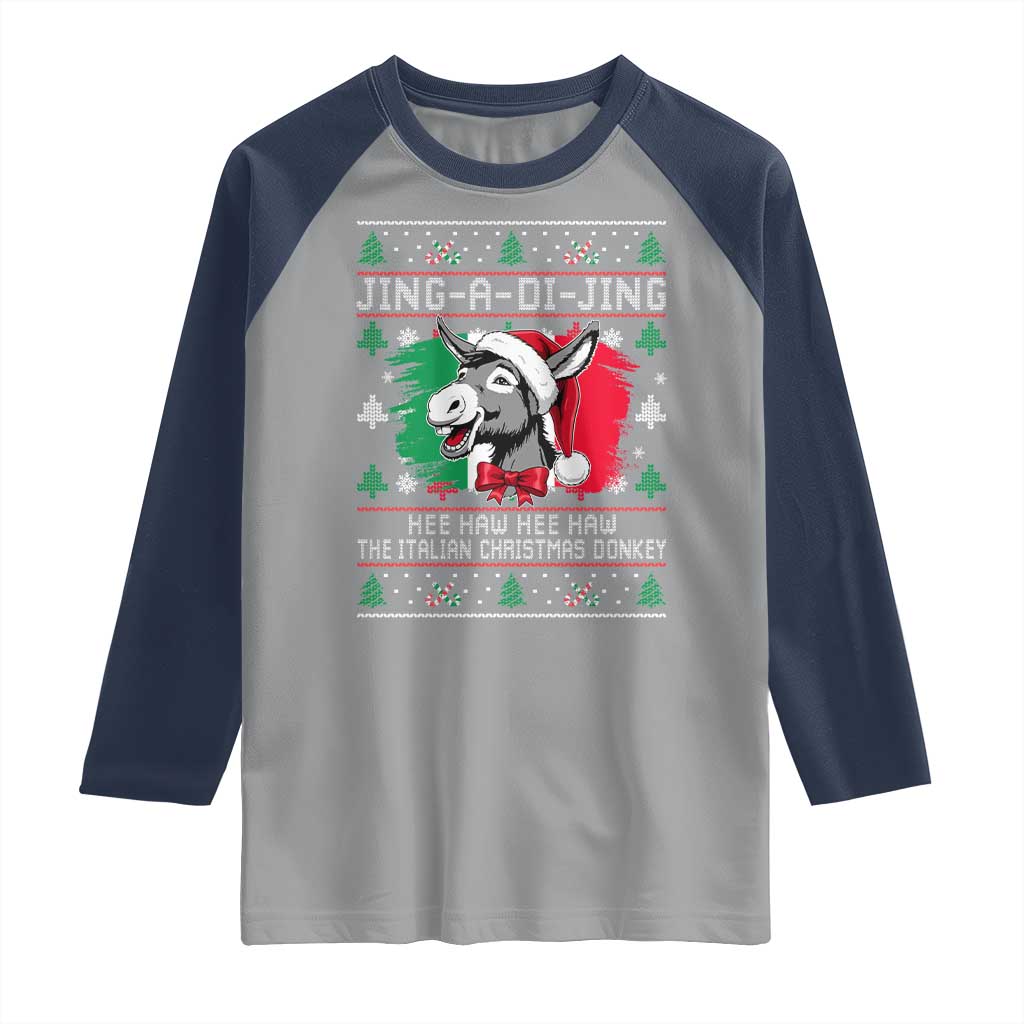 Italian Christmas Donkey Raglan Shirt Jing a Di Jing Dominick the Ugly Christmas TS10 Sport Gray Navy Print Your Wear