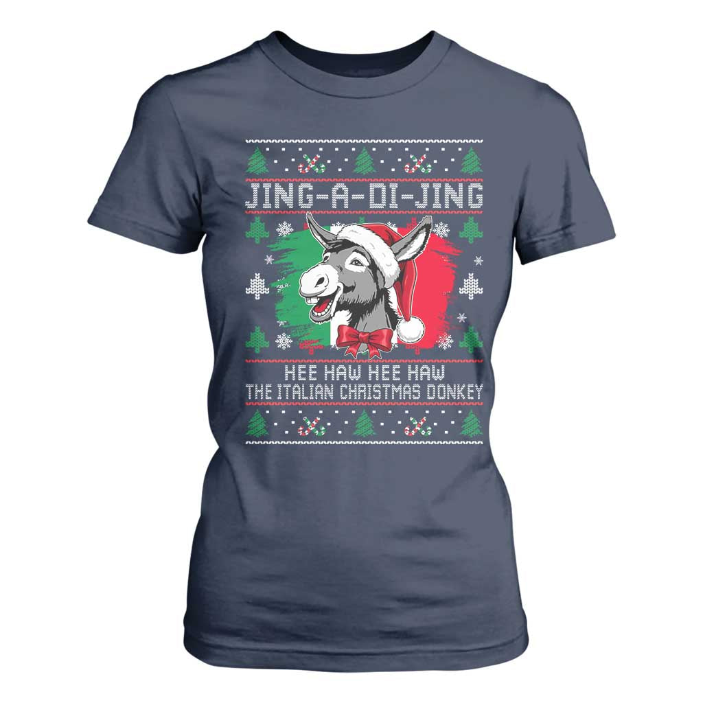 Italian Christmas Donkey T Shirt For Women Jing a Di Jing Dominick the Ugly Christmas TS10 Navy Print Your Wear