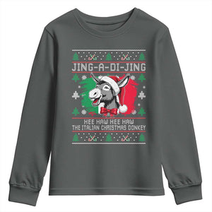 Italian Christmas Donkey Youth Sweatshirt Jing a Di Jing Dominick the Ugly Christmas TS10 Dark Heather Print Your Wear